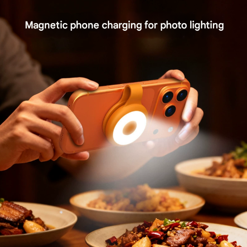 Black Mini Magnetic Selfie Light Clip-On LED Phone Fill Light Rechargeable 500mAh 5 Lighting Modes Portable Video Light for Vlogging & Zoom Calls