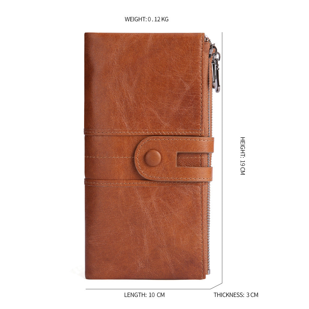 Brown Premium Leather Long Wallet Clutch Organizer 19x10x3cm - 15 Card Slots