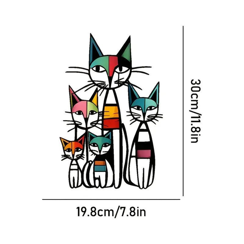 Cute Cartoon Cat Iron Wall Decor(30x19.8CM)- Metal Painted Iron Art Hanging Ornament for Living Room and Bedroom