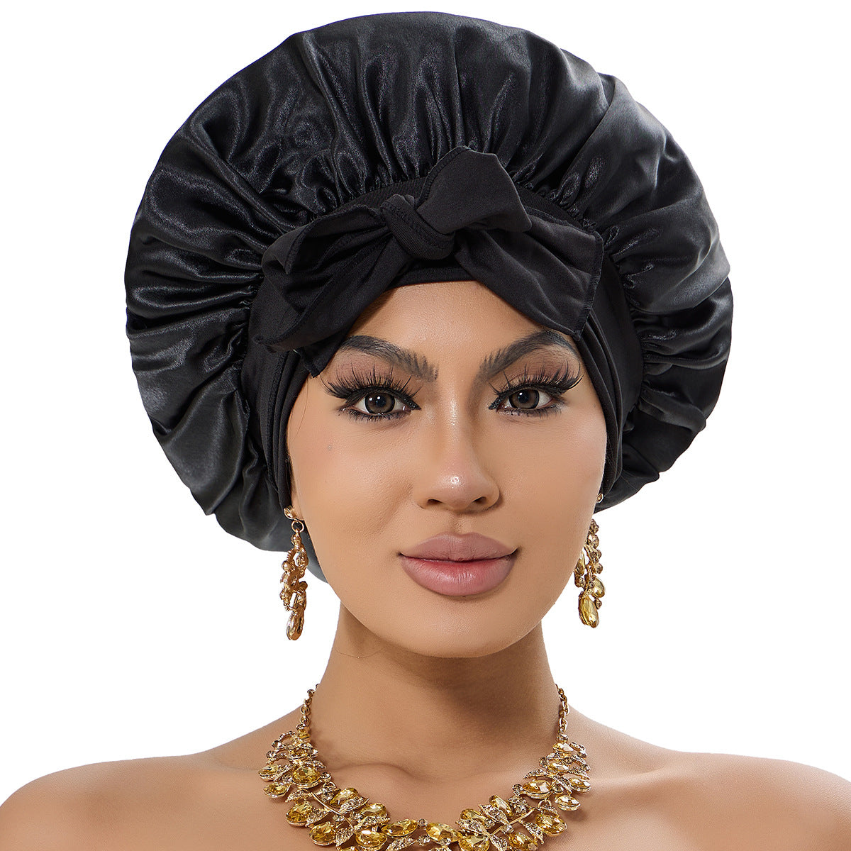 2-Pack Wine Red Satin Bonnet with Wide Band and Bow Tie - Hair Care Sleep Cap and Turban for Women