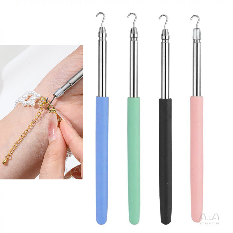 2-Pack Pink Jewelry Fastener Helper Tool - Quick Bracelet & Fine Chain Wearer Aid With Telescopic Titanium Steel Hook