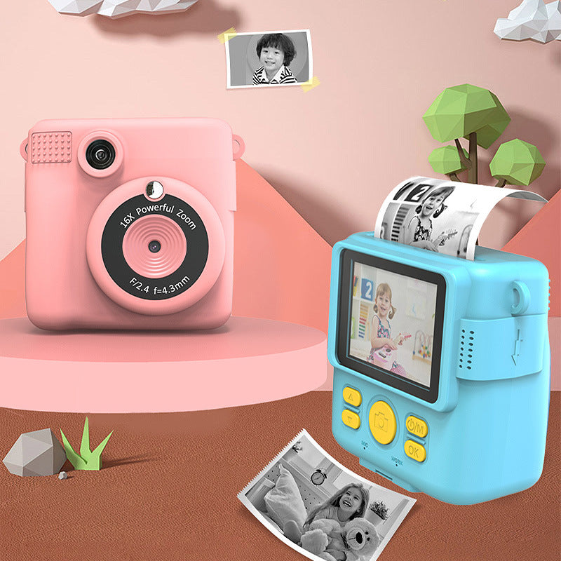Blue ABS-681 Portable Kids Mini Digital Polaroid with 32GB Card, 3 Rolls Printing Paper & 6 Color Pens - Instant Print Thermal Photo Printer for DIY Fun