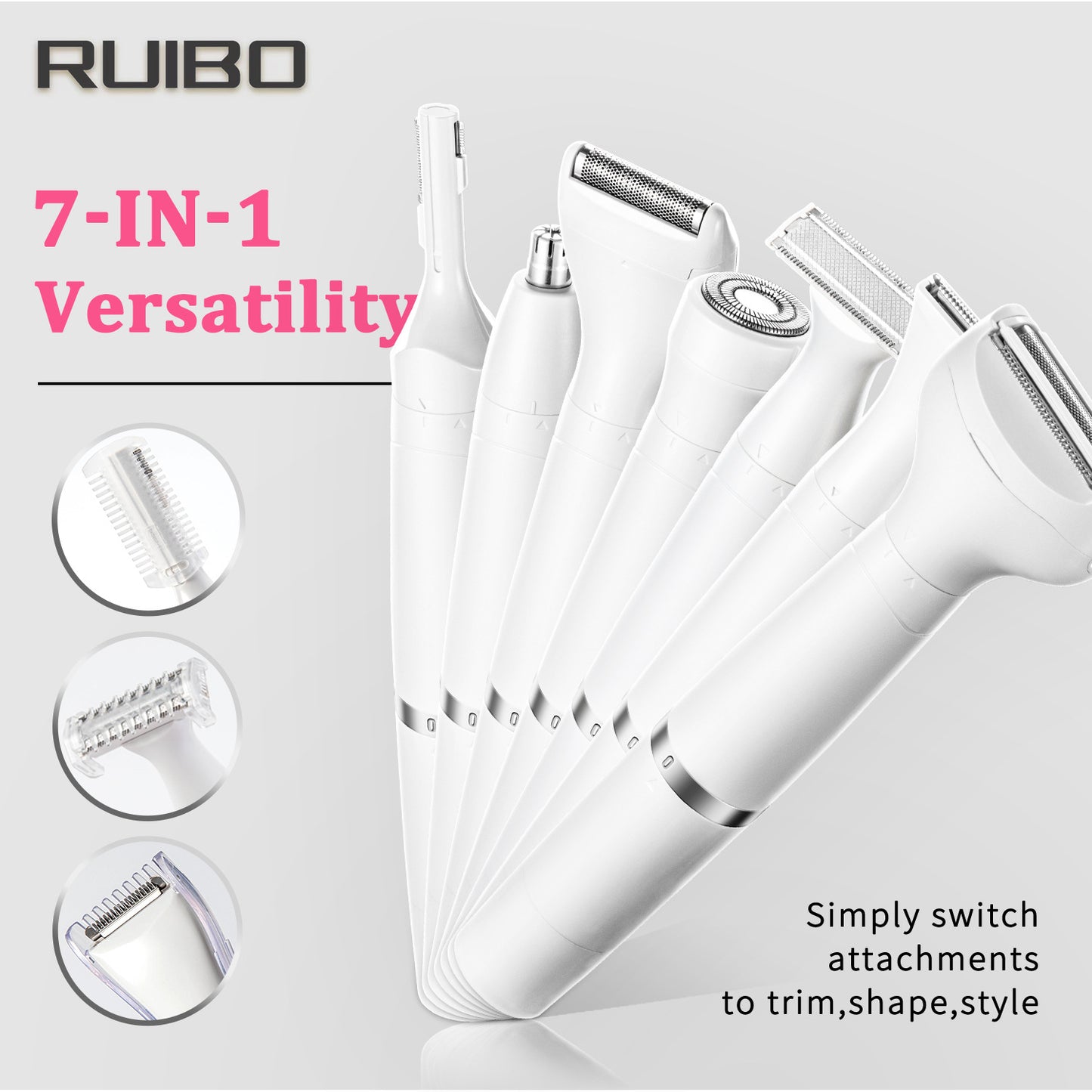 Black 7-in-1 Multifunctional Electric Shaver for Women - USB Rechargeable Painless Hair Removal Epilator with Washable Heads for Face, Body & Eyebrows