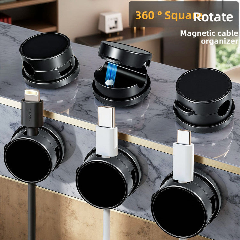10-PCS Black 360 Degree Rotating Cable Organizer with Magnetic Mount for Desktop Wire Management