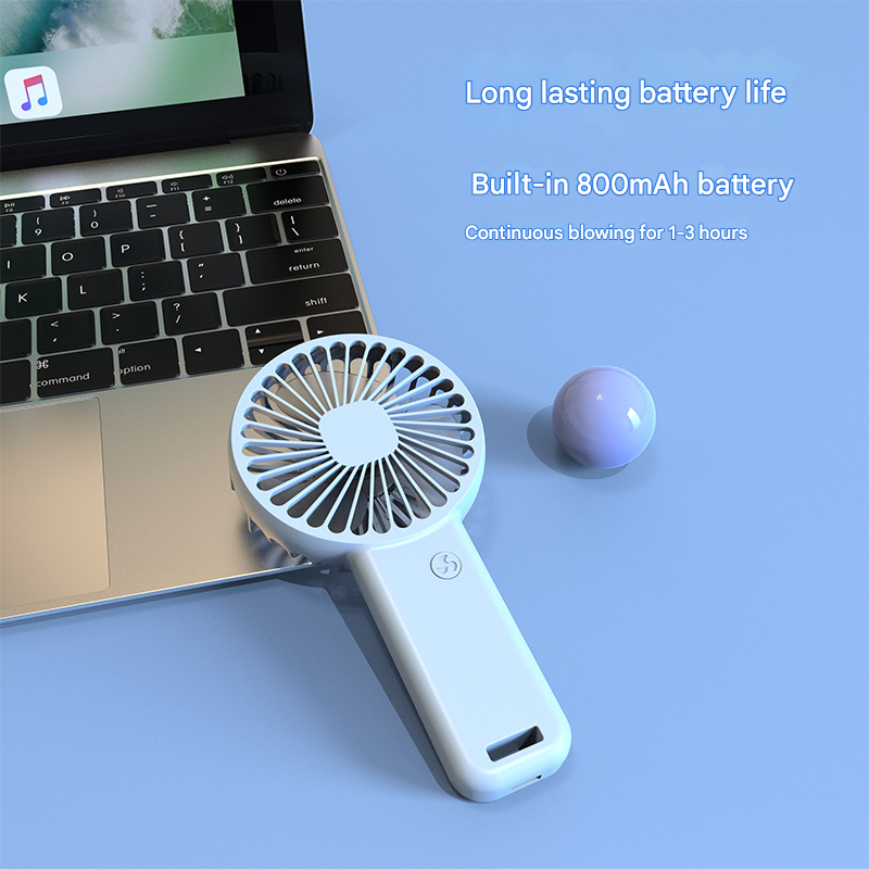 2-PCS Blue Portable USB Rechargeable Mini Handheld Fan with Desktop Base & Phone Stand - 3-Speed Quiet Operation