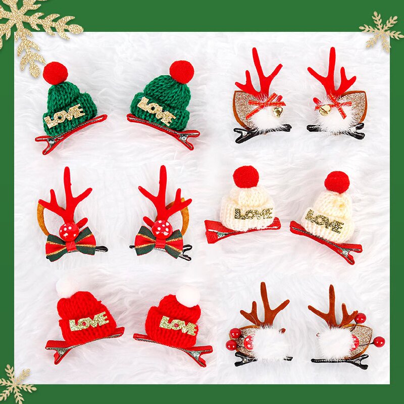 Flower stamens, hairballs and mink fur Festive Christmas Hair Clips for Girls & Women - Fabric & Metal Design