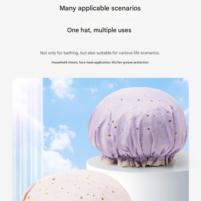 3 Pack The starry sky is light purple Double Layer Shower Cap for Women Waterproof Bath Hair Cover Reusable Elastic Hat for Spa Salon and Home Use