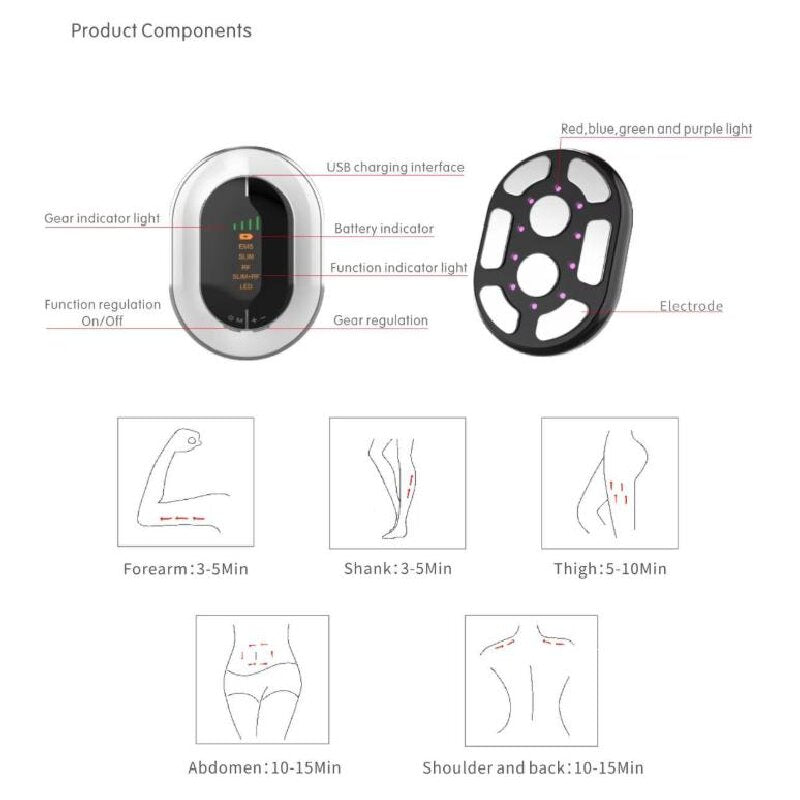 White RF Body Sculpting Massager Handheld Slimming Device with EMS & LED Light Therapy for Stomach Arms and Legs Skin Tightening