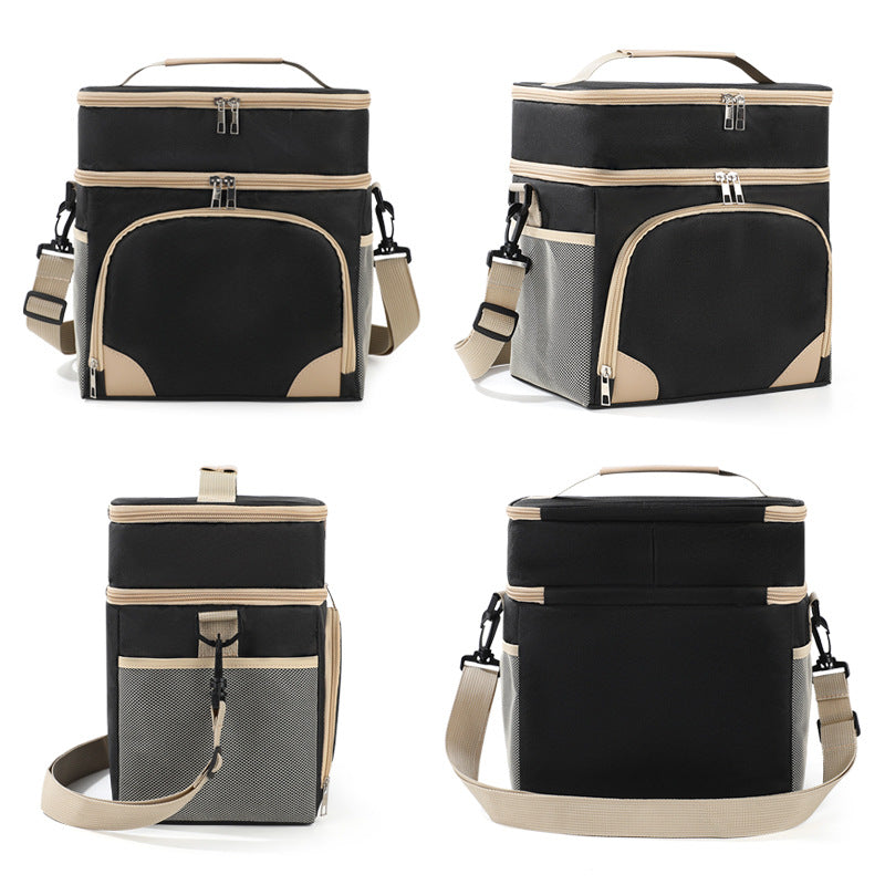 Navy blue Dual Layer Insulated Lunch Bag 12L Large Capacity Cooler Tote with Adjustable Strap Leakproof Thermal Food Carrier for Work Picnic and Camping