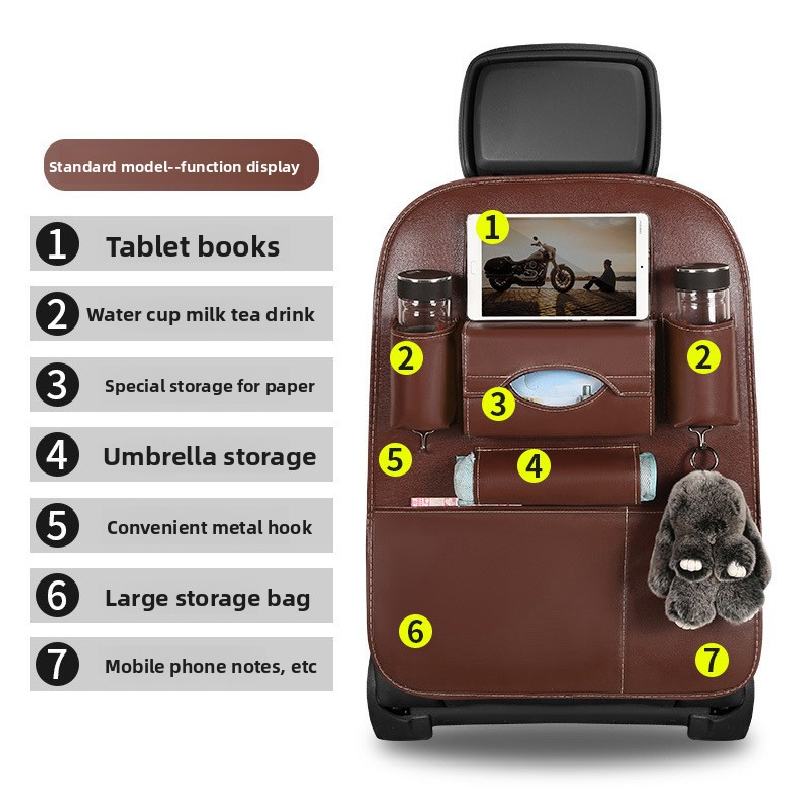 2-PCS Wine red PU Leather Car Back Seat Organizer Kick Mat with Touch Screen Tablet Holder Multi-Pocket Travel Storage Bag
