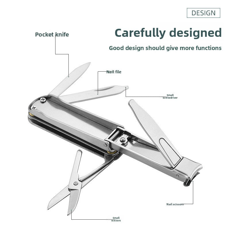 2-PCS Original steel colour 5-in-1 Foldable Stainless Steel Nail Clipper Multitool Keychain with Knife Scissors and File Portable Pocket Manicure Set