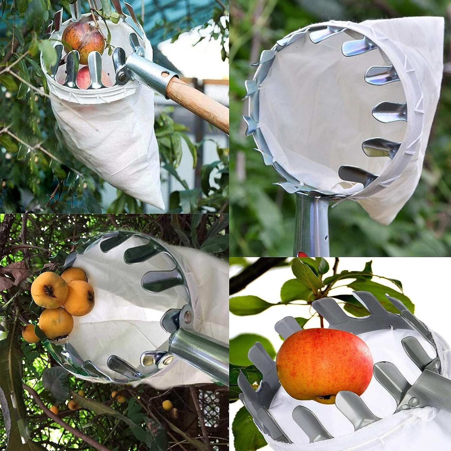 Green Telescopic Fruit Picker Tool with Stainless Steel Extension Pole Carbon Steel Head and Large Bag for Apples Peaches Oranges Australian Home Orchards(4.0m)
