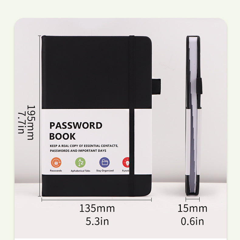 Black Address Book with Alphabetical Tabs B6 Hardcover Telephone & Contact Organizer with Pen Holder & Elastic Band for Home Office
