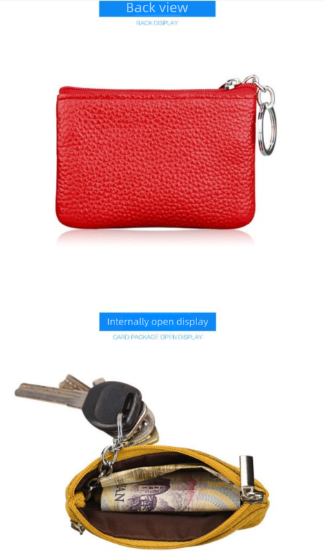 Small Coin Purse Key Ring Wallet Mini Change Pouch Dual Zipper Pocket PU Leather Portable Storage Bag Blue