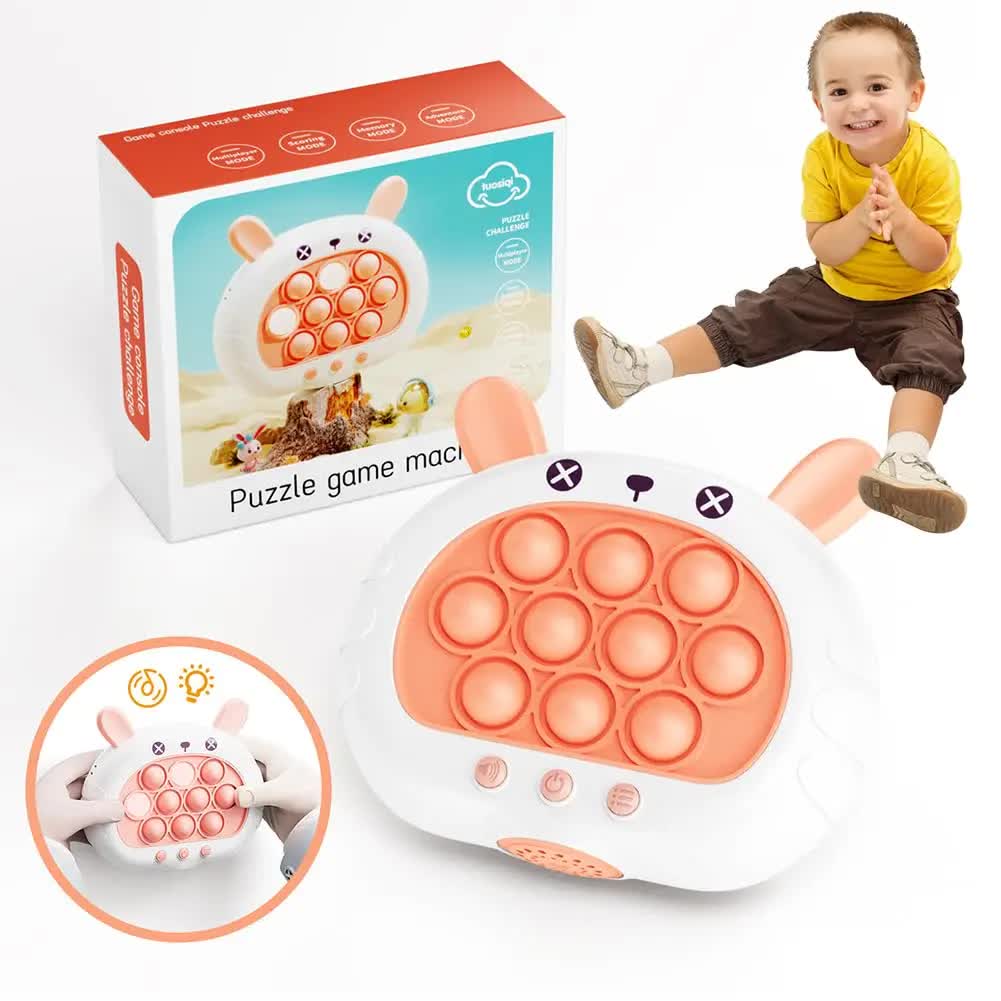 Electronic Fast Push Pop Game - Pink Rabbit Fidget Console with Lights & Sound - 4 Modes Memory & Speed Challenge - Interactive Sensory Toy for Kids 3+ & Travel