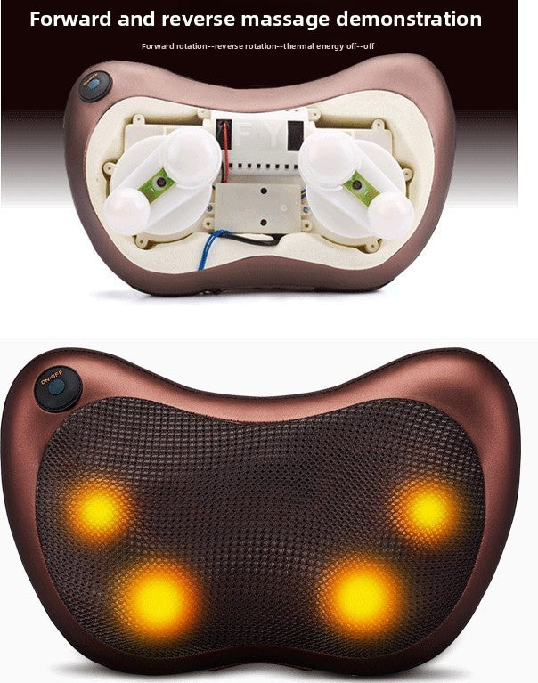 Electric Shiatsu Massage Pillow with Heat - Deep Kneading Neck & Back Massager - Portable Car & Home Cushion for Muscle Relief - Brown