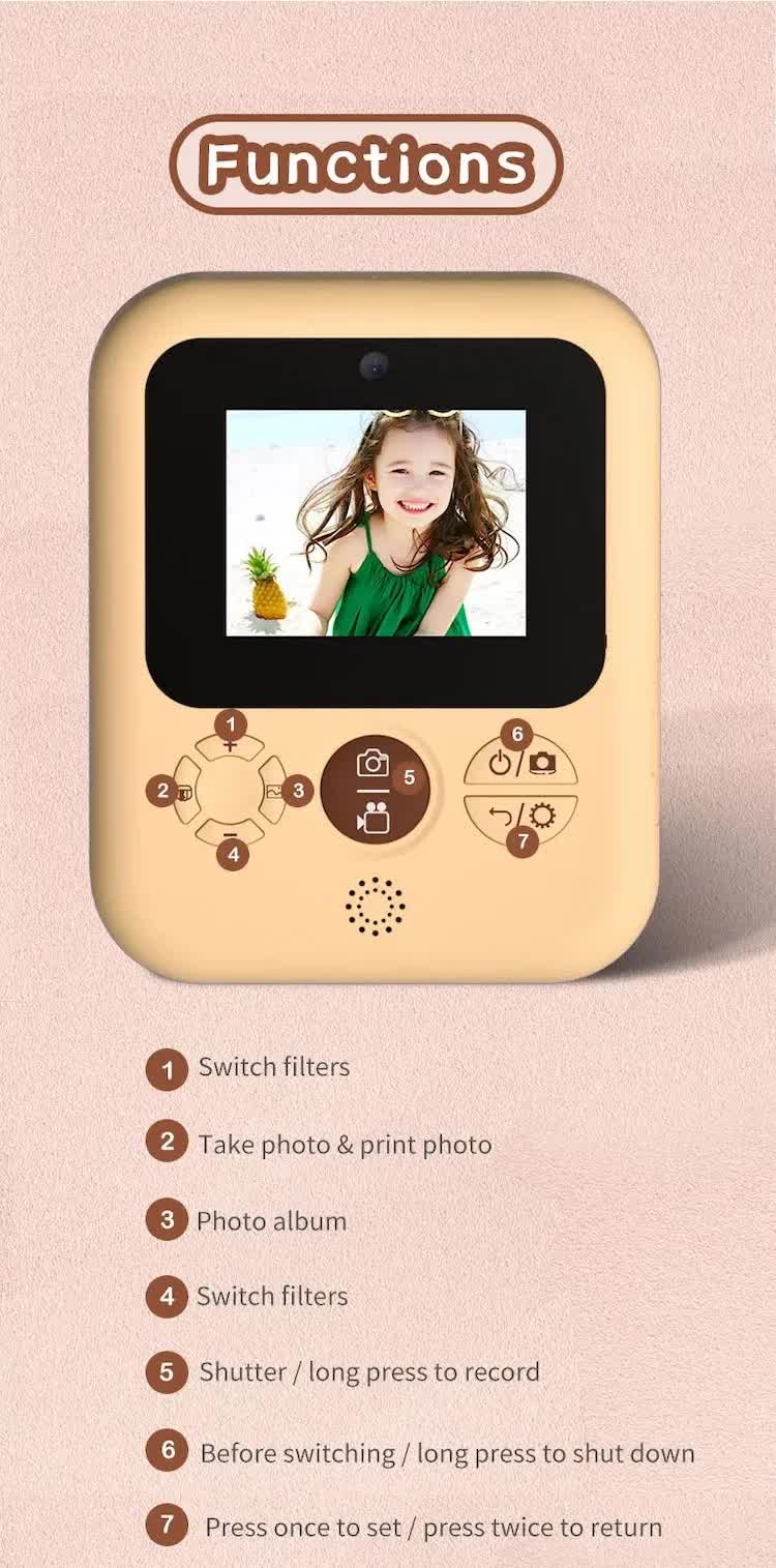 Kids Instant Print Camera with 3 Paper Rolls - Zero Ink Thermal Digital Camera & Video Recorder - 1080P Dual Lens Selfie Toy for Boys & Girls - Brown