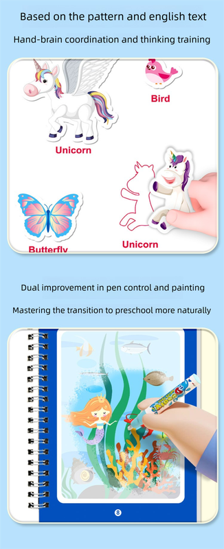 2 PCS Magic Water Colouring Book Animals & Sea World Themes Reusable Painting Activity Set Mess Free Travel Toy for Kids