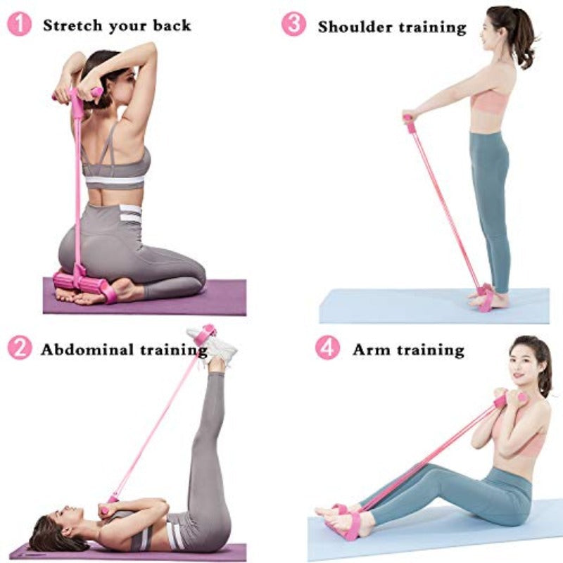 2 PCS 4-Tube Pedal Resistance Band & Figure 8 Chest Expander Purple Elastic Sit Up Pull Rope for Home Gym Yoga Pilates