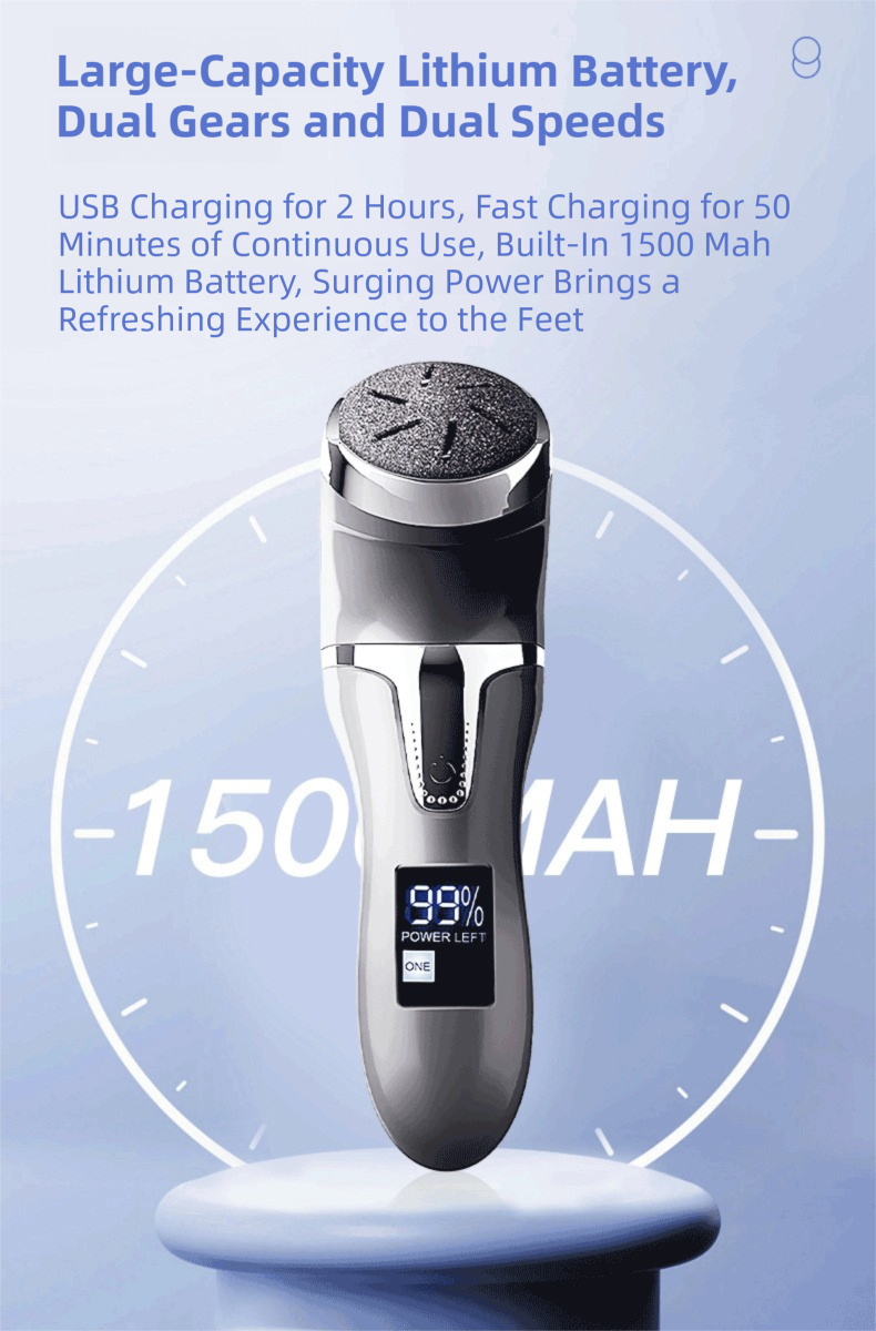 Black Portable Electronic Pedicure File Set - Waterproof Electric Foot Callus Remover with Dual-Speed and LCD Display, USB Rechargeable
