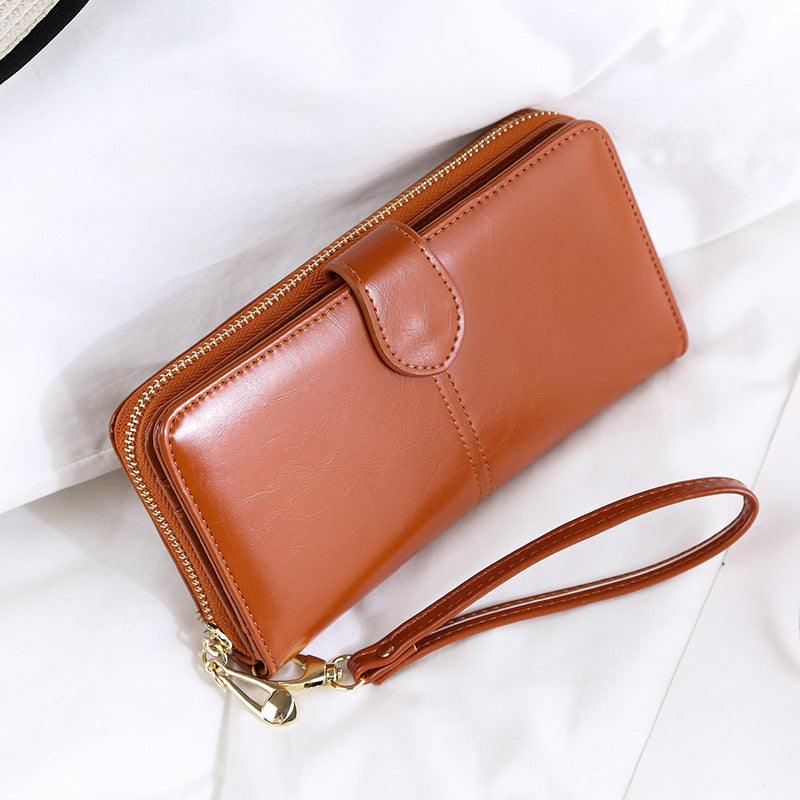 Black Women's Long Buckle Closure Wallet - PU Lether Large Capacity Multi-Slot Card Holder & Purse Combo wIth Wristband