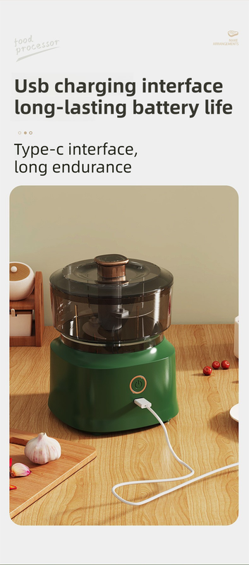 Green Wireless Electric Kitchen Grinder - Portable 150ml Baby Food Maker with 3 Stainless Steel Blades, USB Charging