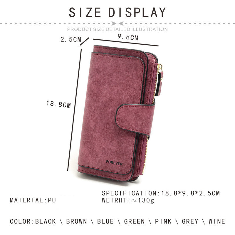 Brown Large Capacity Long Wallet Frosted PU Leather Clutch Bag with 14 Card Slots and Zipper Compartment fits Smartphone for Everyday Use Australia