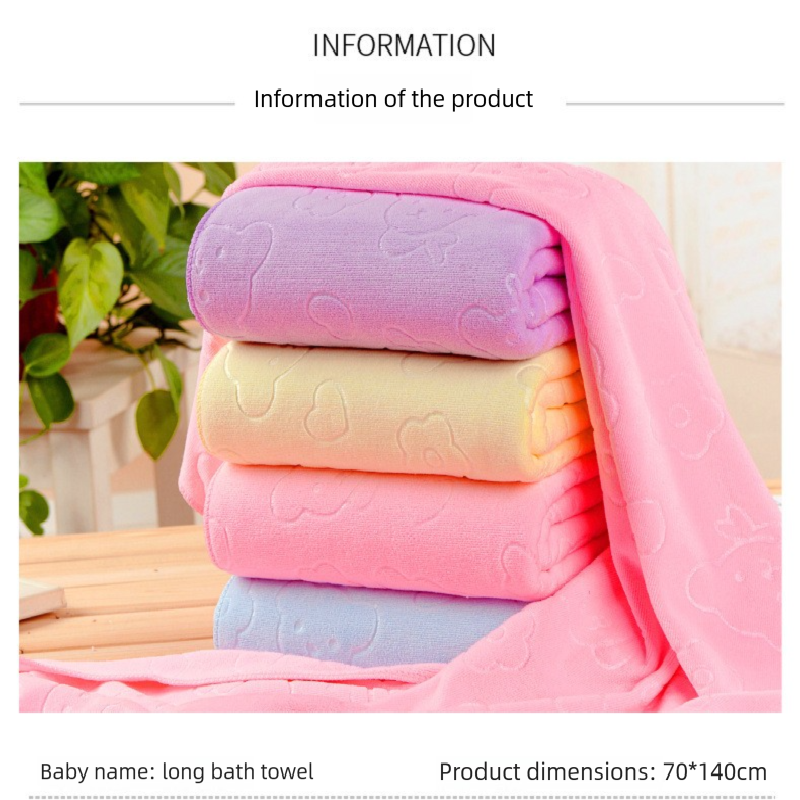 2-Pack Blue Embossed Microfiber Bear Bath Towels – 70 x 140 cm, Ultra-Absorbent and Soft for Bath, Beach & Gym