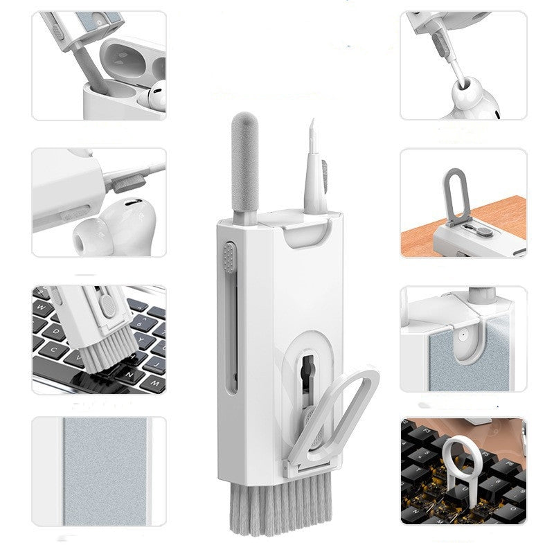 Grey Q8 8-in-1 Multi-Function Cleaning Kit – Compact Keyboard, Phone, and Earphone Cleaner with Built-In Tools (No Cleaning Liquid Included)