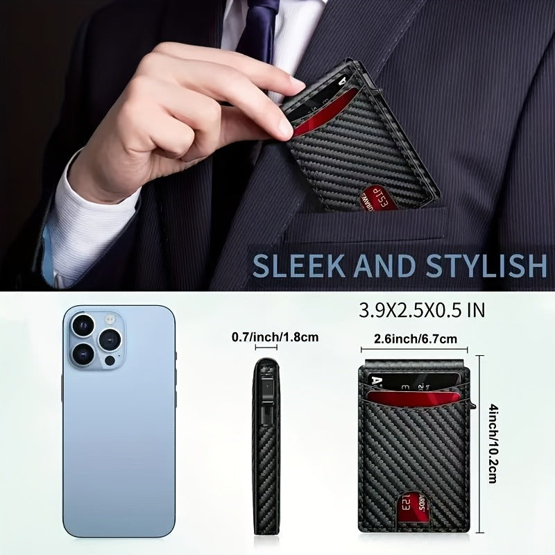Carbon Fiber Slim Bifold Wallet for Men with RFID Blocking Pop-up Card Ejector and Magnetic Closure Minimalist Design for Australian Daily Use