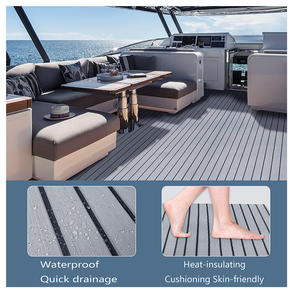 Non-Slip EVA Foam Boat Flooring Sheet Grey with Black Stripes Self-Adhesive Marine Decking Mat for Yacht and Boat Deck DIY Upgrade(2400x900x6mm)