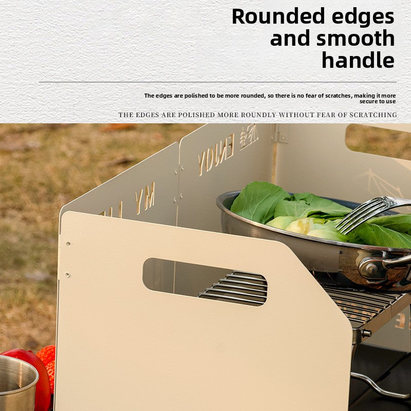 White Heavy-Duty 4-Fold Camping Stove Windshield Portable Steel Wind Deflector for Outdoor Cooking and Picnics with Storage Bag