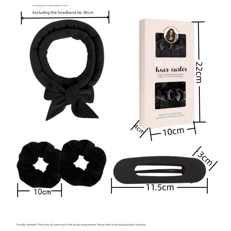 Black Heatless Hair Curler Set with Bowtie Ribbon for Natural Big Waves Damage-Free Overnight Hair Styling Essential for Your Local Modern Lifestyle