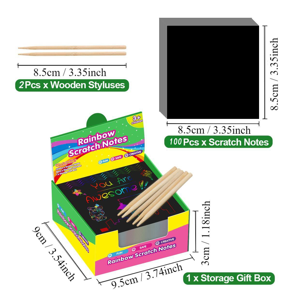 Red Rainbow Scratch Art Paper Notes 200 Sheets 2 Pack with Wooden Styluses for Kids DIY Drawing Mess-Free Creative Toy for Local Home and School Activities