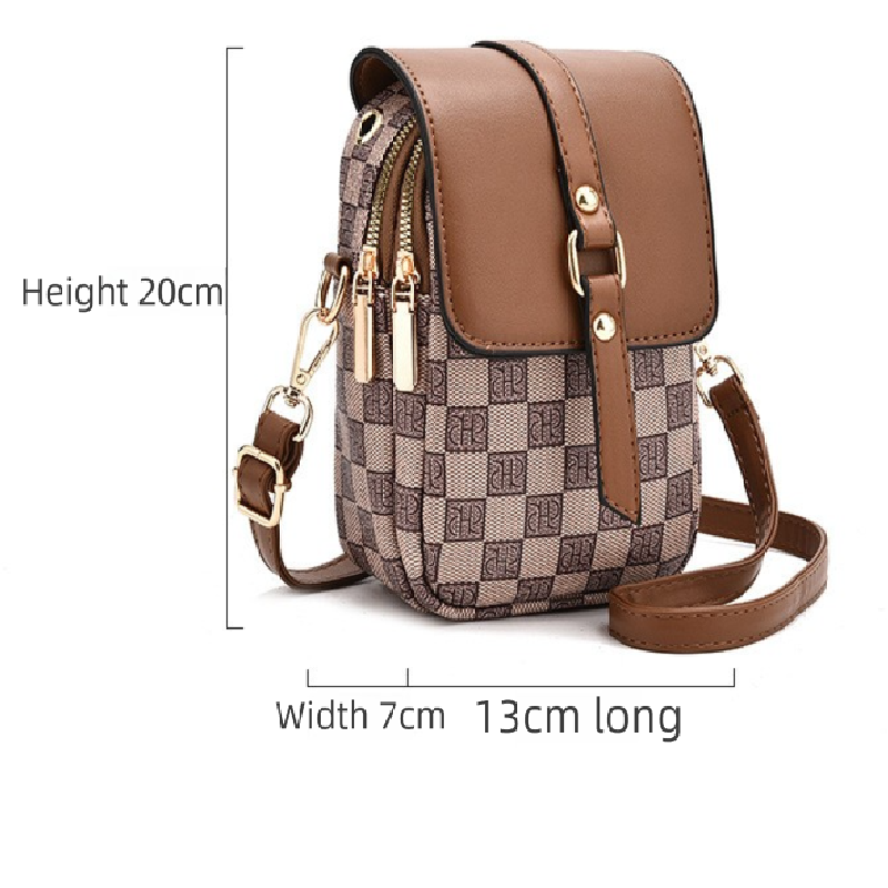 Coffee and earthy brown Women's Mini Crossbody Phone Bag Compact PU Leather with Multiple Pockets and Headphone Port for Daily Travel Stylish Hands-Free Storage for Local Fashion