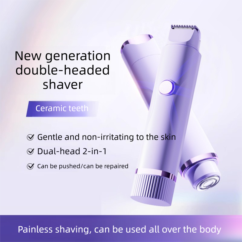 Purple Electric Hair Remover for Women 2-in-1 Dual Head Trimmer and Shaver with Ceramic Blades IPX7 Waterproof for Painless Full Body and Bikini Grooming