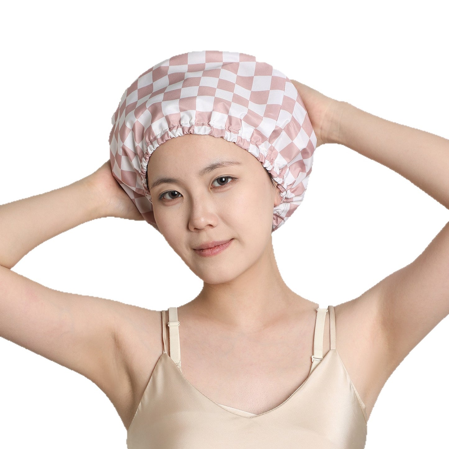 Pink cherries Premium Double-Layer Waterproof Shower Cap for Women Long Hair Protection Stylish Reusable Bath Hat for Professional Hair Care at Local Spas and Homes