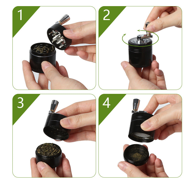Blue 40mm Zinc Alloy 4-Layer Hand-Crank Grinder – Compact Metal Spice & Herb Crusher with Stainless Steel Teeth, Filter Mesh, and Portable Design
