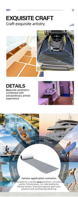 EVA Faux Teak Boat Flooring Sheet Marine Decking Mat Self Adhesive Non Slip Foam for Yacht Caravan & RV (Light Brown & Black, 240cm x 45cm)