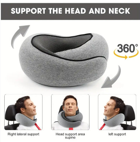 Memory Foam Travel Neck Pillow 360 Support Adjustable Snail Shape Chin Rest for Long Haul Flights Car & Office Portable with Storage Bag (Pink)