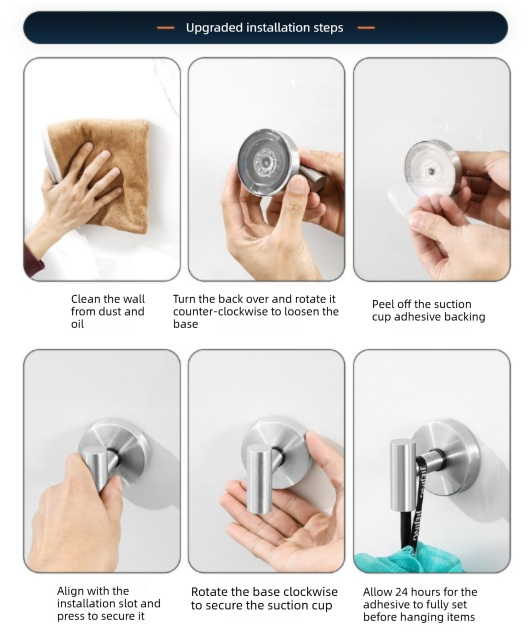 Heavy Duty Stainless Steel Suction Cup Hook Vacuum Wall Hanger Brushed White No Drill Towel Holder for Bathroom Kitchen & Shower - Waterproof