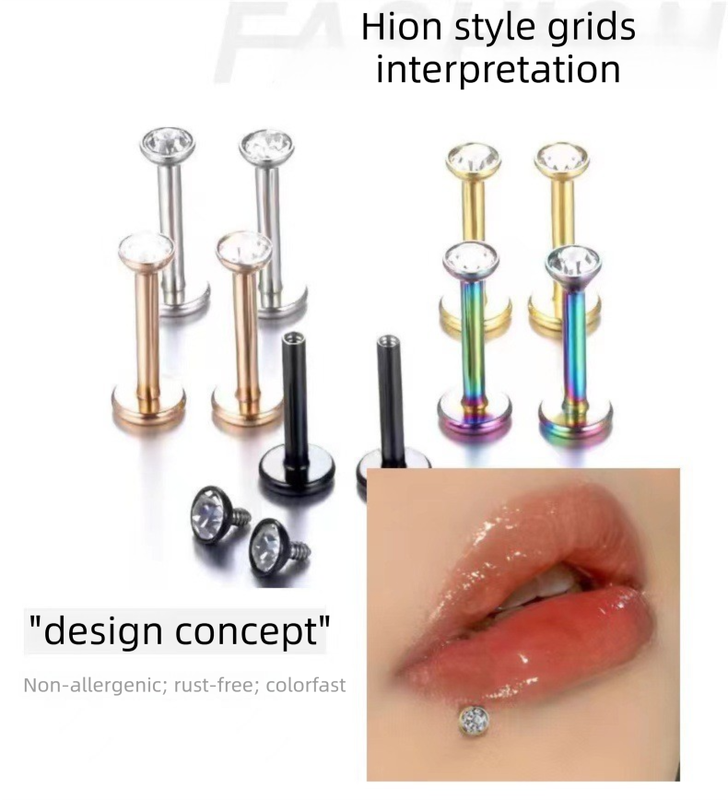 2 PCS Internally Threaded Labret Studs - 16G 8mm Stainless Steel Flat Back with 3mm CZ Crystal - Silver Tone Body Piercing for Lip Tragus Helix