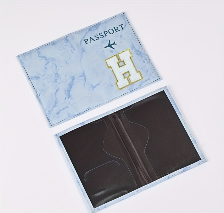 Fashion Initial Letter Passport Holder Stylish Travel Wallet Cover with Alphabet Pattern – Design C