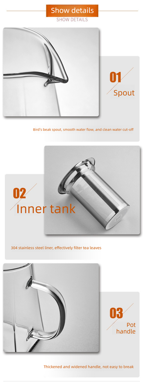 550ml Heat Resistant Glass Teapot with 304 Stainless Steel Infuser Thickened Square Base Loose Leaf Tea Maker for Home Office