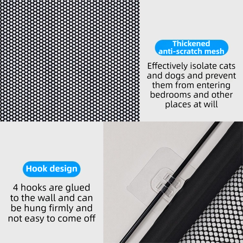 78X110CM Black Retractable Mesh Safety Gate for Pets & Babies - Scratch-Resistant Indoor/Outdoor Security Barrier, No-Drill Installation