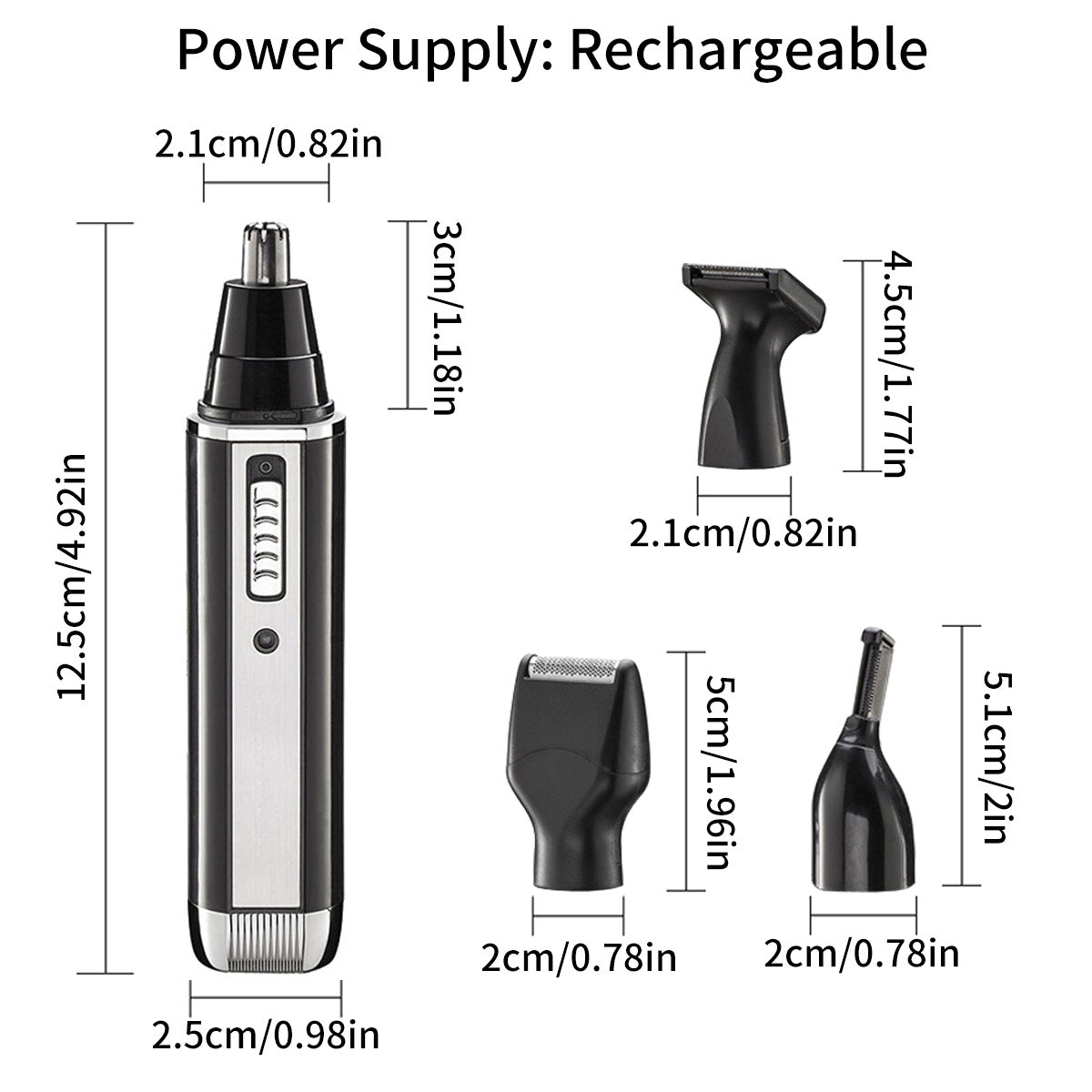 4-in-1 Portable Electric Grooming Kit for Men with Nose / Beard / Body Hair & Hair Clipper Heads - Quiet & USB Rechargeable, Waterproof Stainless Steel Blades