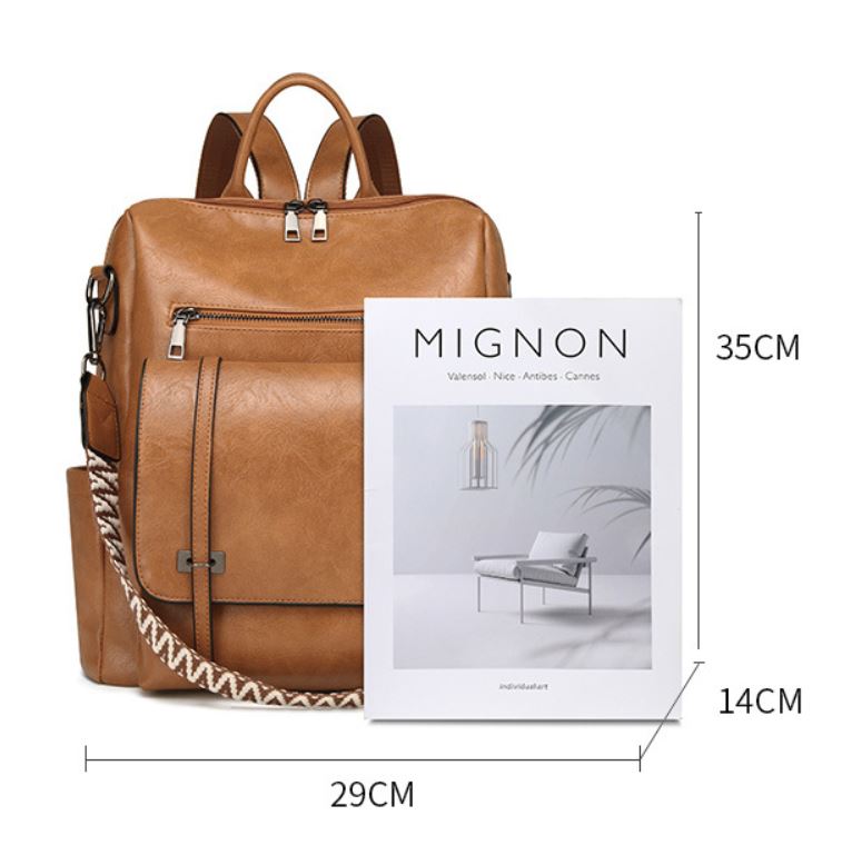 Grey Retro Soft PU Leather Backpack for Women - Water-Resistant Large Capacity Travel Rucksack with Dual Detachable Straps