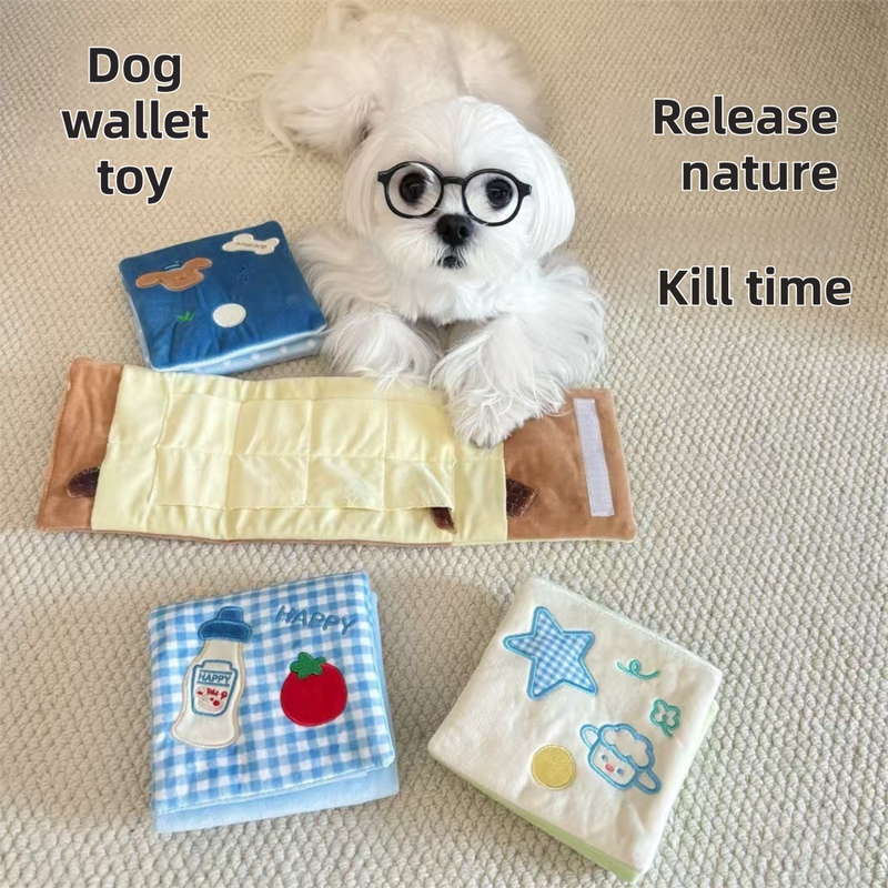 Soft Plush Interactive Sniffing Wallet with Hidden Treat Pockets (Style 4) - Squeaky Enrichment & Boredom Buster for Dog