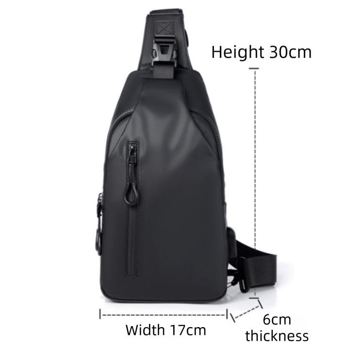 Grey Water / Wrinkle-Resistant Nylon Men's Tactical Chest Bag with USB Charging Port - 4 Layer Large Capacity Crossbody Pack