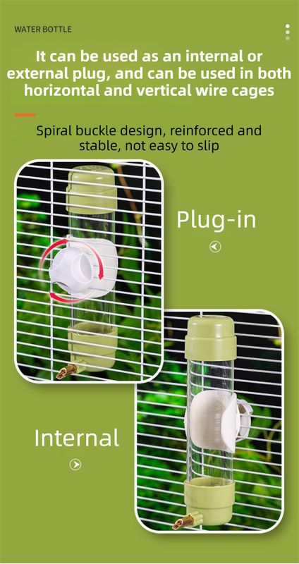 Green Automatic Bird Water Dispenser with Extended Brass Needle Valve and Graduated Marking - 200ML Transparent Flat Cap Feeder